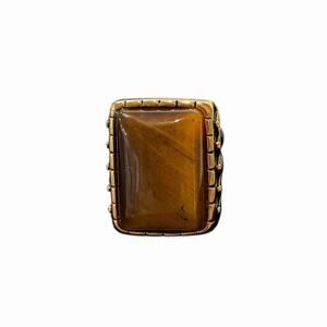 Tigers Eye Rectangular Cabochon Statement Ring Gold Tone 316L Stainless Steel 7